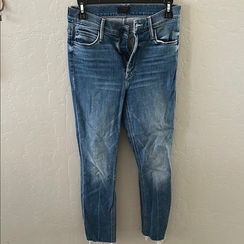 Mother - The Mid Rise Dazzler Ankle Fray Blue Denim Jeans